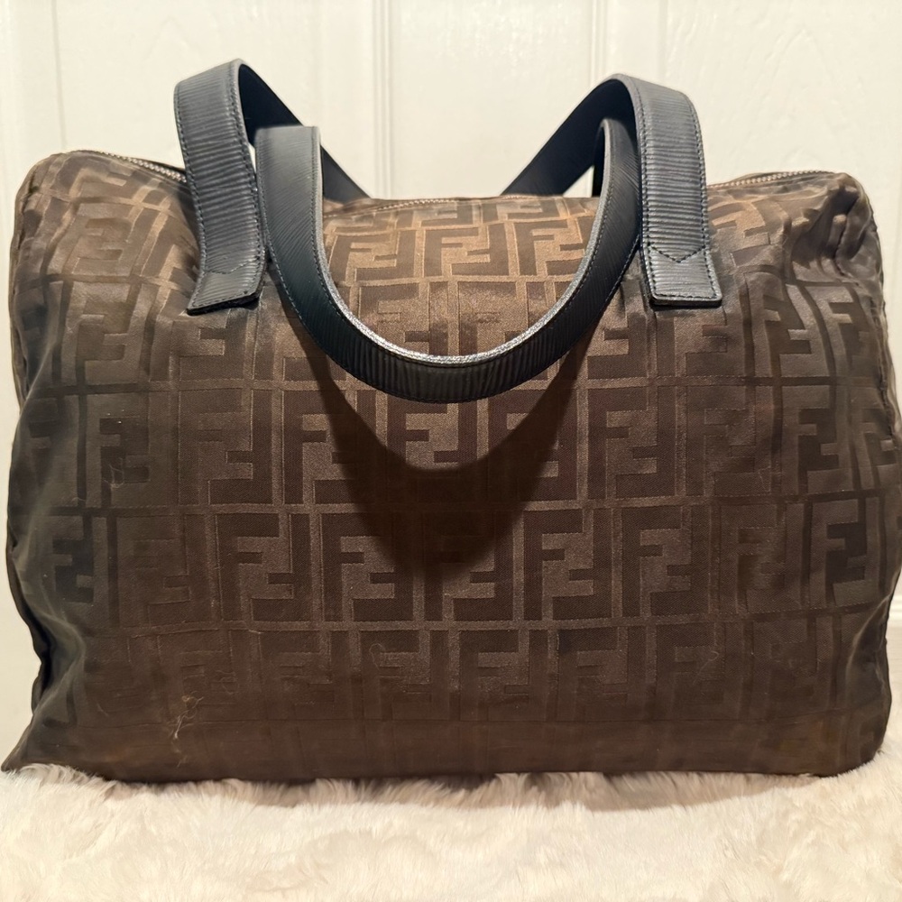 FENDI FF ZUCCA NYLON LEATHER MONOGRAM TRAVEL BAG TOTE PURSE UNISEX - Picture 3 of 16